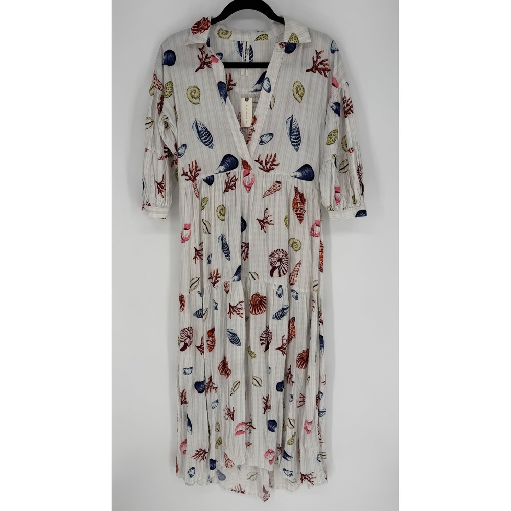 ANTHROPOLOGIE CAROLITA PRINTED TIERED MAXI DRESS XXS NWT COASTAL SEASHELL RESORT